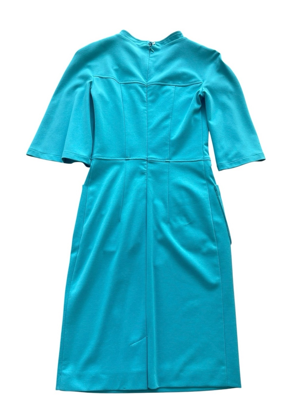 Sleek Turquoise Midi Dress with Flared Sleeves Size 34 - Picture 5 of 15